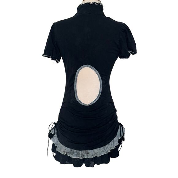 RARE Indie Vintage Cutout Ruffle Mini Dress Y2K Coquette Cottagecore Goth Sz M - Picture 8 of 13